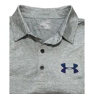 Under Armour Polo Shirt Mens 2XL Grey Heather HeatGear Iridescent Logo Loose Fit